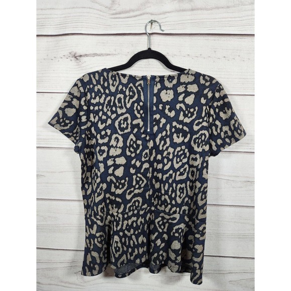 Ann Taylor Womens Multicolor Short Sleeve Leopard Print Peplum Blouse Size M - Picture 2 of 6